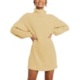 thumbnail image 3 of Gibobby Vestido de manga larga Moda mujer sólido manga larga suéter vestido cuello suéter suéter vestido(Gris,XL), 3 of 5