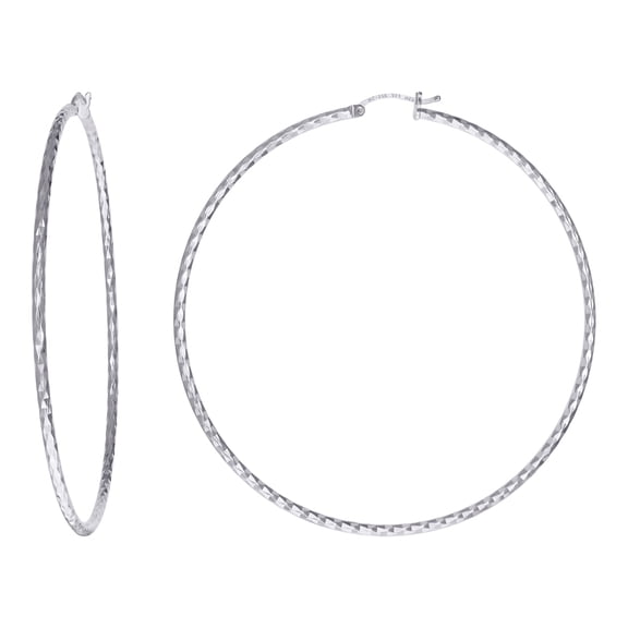 925 Sterling Silver Womens Sparkle-Cut 2mm X 75mm Hoop Earrings Hoop Earring for Women - 7.4 Grams