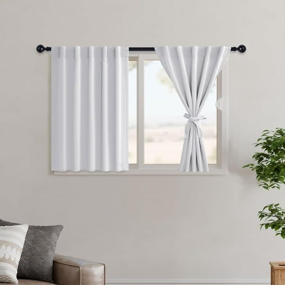 LKYUHGS-White Blackout Curtains Short Room Darkening Curtains 36 inch Long Rod Pocket & Back Tab Thermal Drapes with Tiebacks for Kitchen Basement,42" Width, Greyish White, 2 Panels