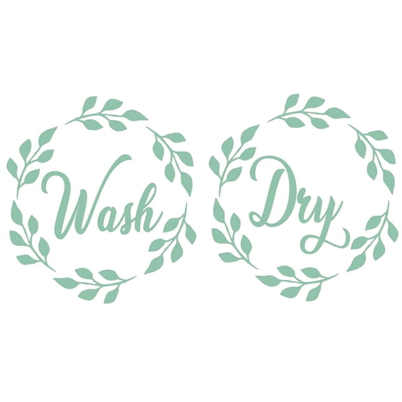 Wash and Dry Stickers for Laundry Machines Vinyl Decal - Washer and Dryer Combo with Creative Green Leaves Ring Designs for Laundry Room - 20" x 20"