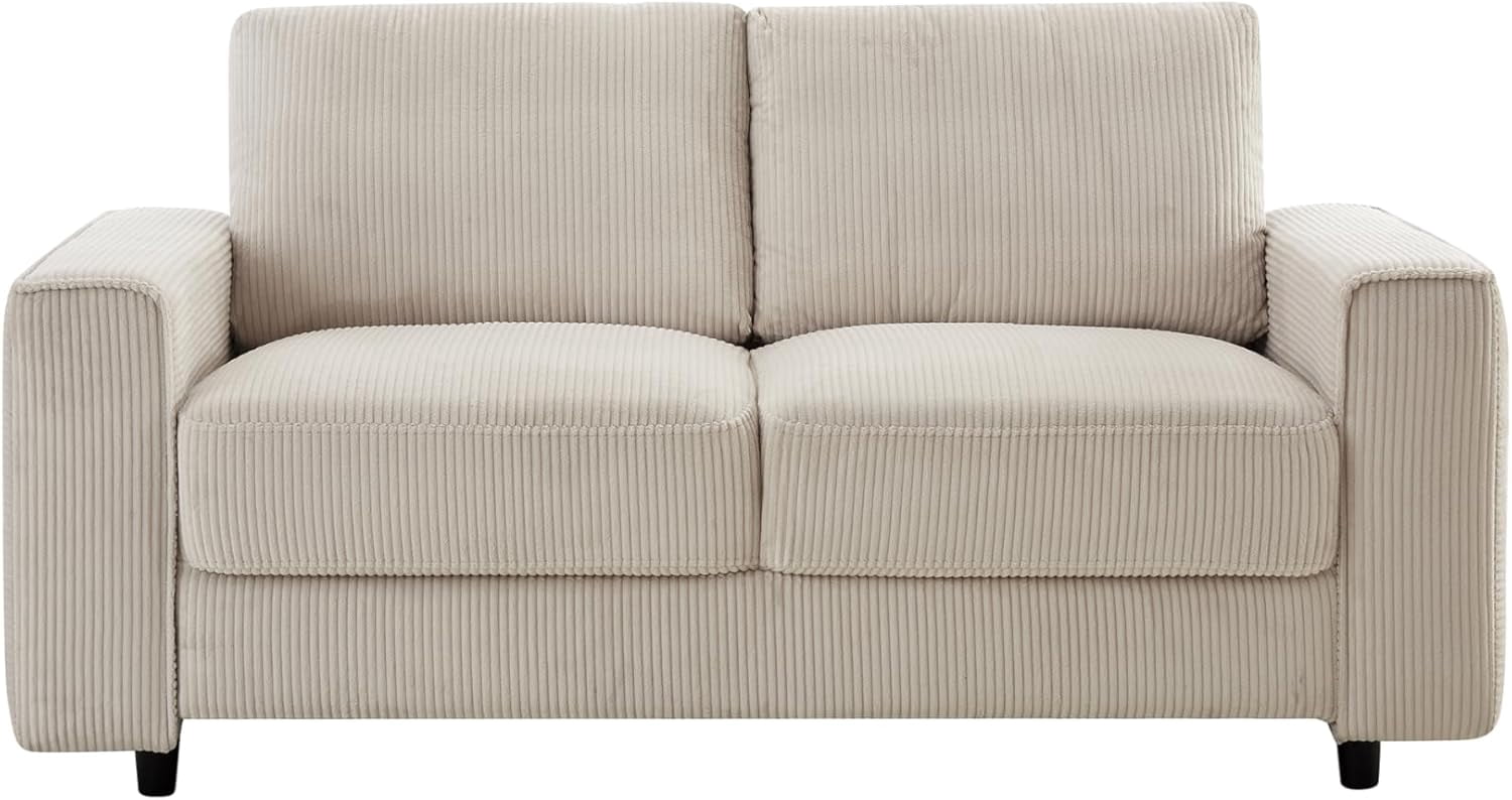 EPOWP 2-Piece Sleeper Sofa & Loveseat Set, 5-Seat Modern Corduroy Couches for Living Room, Tufted Plush Upholstery, High-Density Foam, Black Support Legs, Solid Wood Frame, Brown