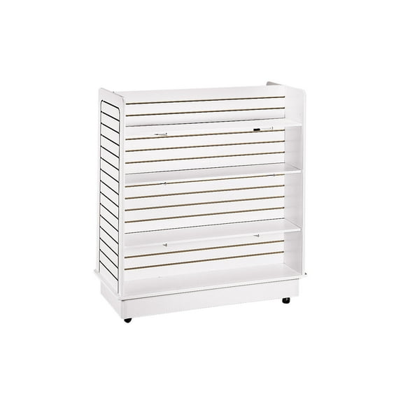SSWBasics White Slatwall Gondola Unit - 6 Shelves Included (Base and Casters Included) - White Slatwall Panels Rolling Gondola Unit - Sturdy Slatwall Display - Perfect for Retail Applications