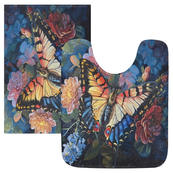 Ryvnso Butterfly on Flowers Bathroom Shaggy Rugs Toilet Mat Soft Contour Rug