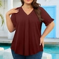 thumbnail image 4 of IROINNID Women's Plus Size V-Neck Button Blouse Short Sleeve Pullover Tops,Summer Casual T-Shirt,Fashion Loose Fits Tunic Tops(Wine,), 4 of 6