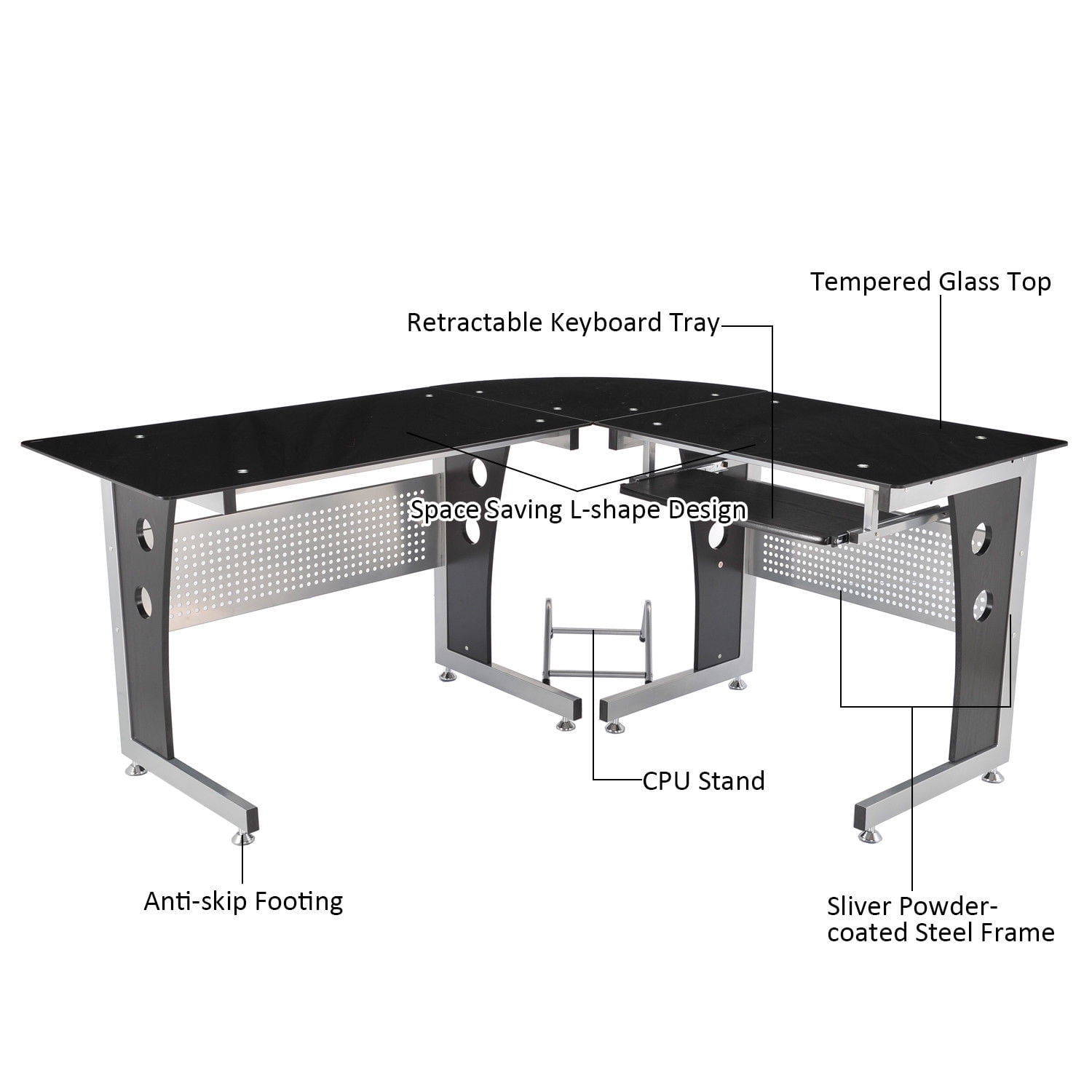Homcom 64 In Modern L Shaped Glasstop Office Workstation Computer