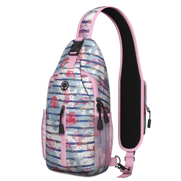 Seaside Sac à Bandoulière Nautique avec Motif de Poissons Tropicaux et Corail Océan, Sac à Dos Léger, Sangle Réglable, Durable pour la Plage et les Activités Quotidiennes