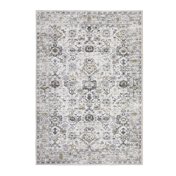 Large Washable Rug Non Slip – Vintage Floral Distressed Ultra-Thin Low Pile Oriental Carpet for Living Room Bedroom Dining Room Home Office