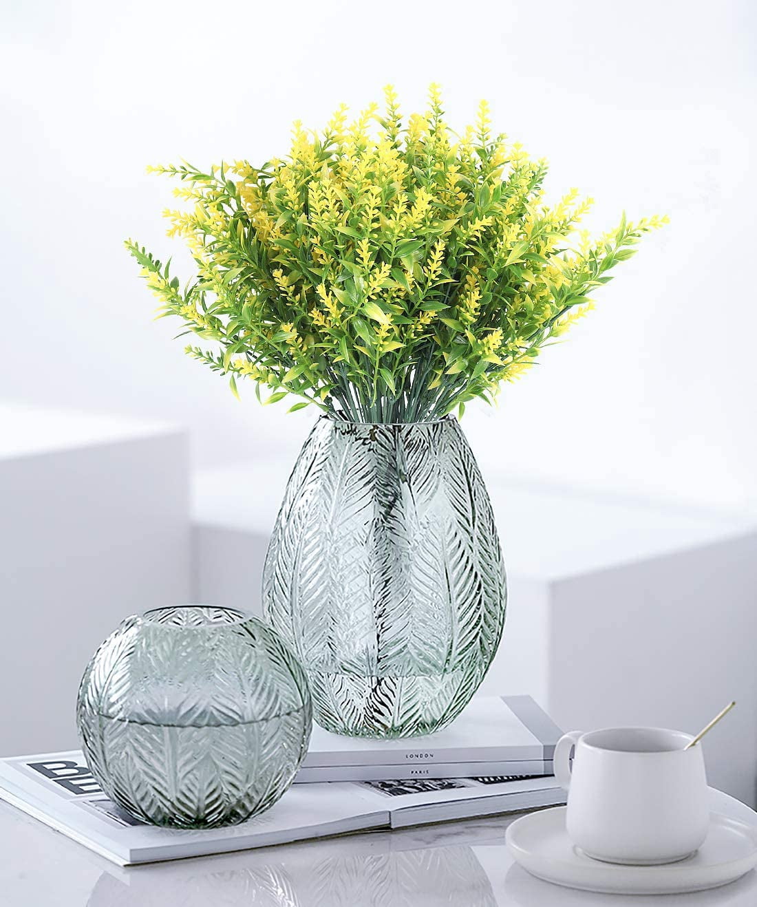 Sinhoon 16 Bundles Artificial Lavender Flowers for Outdoor Decoration, UV Resistant Fake Shrubs Garden Indoor Outdoor Decor (Yellow)
