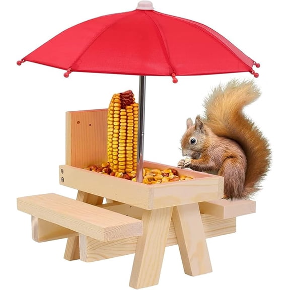 Squirrel Feeder with Umbrella Squirrel Feeders for Outside Squirrel Picnic Table Feeder Chipmunk Feeder Hold Corn Corn Cob Peanuts