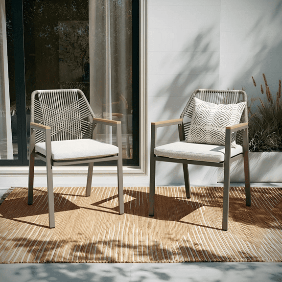 2 Pieces Patio Dining Chairs, Outdoor Furniture Set, Aluminum Patio Furniture Dining Set for Lawn, Garden, Backyard, Poolside, Beige