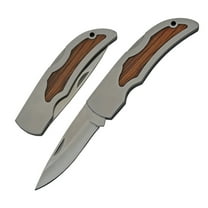 4.5" Stainless Steel Folding Pocket Knife with Wood Handle Liner Lock, 7.5" Overall