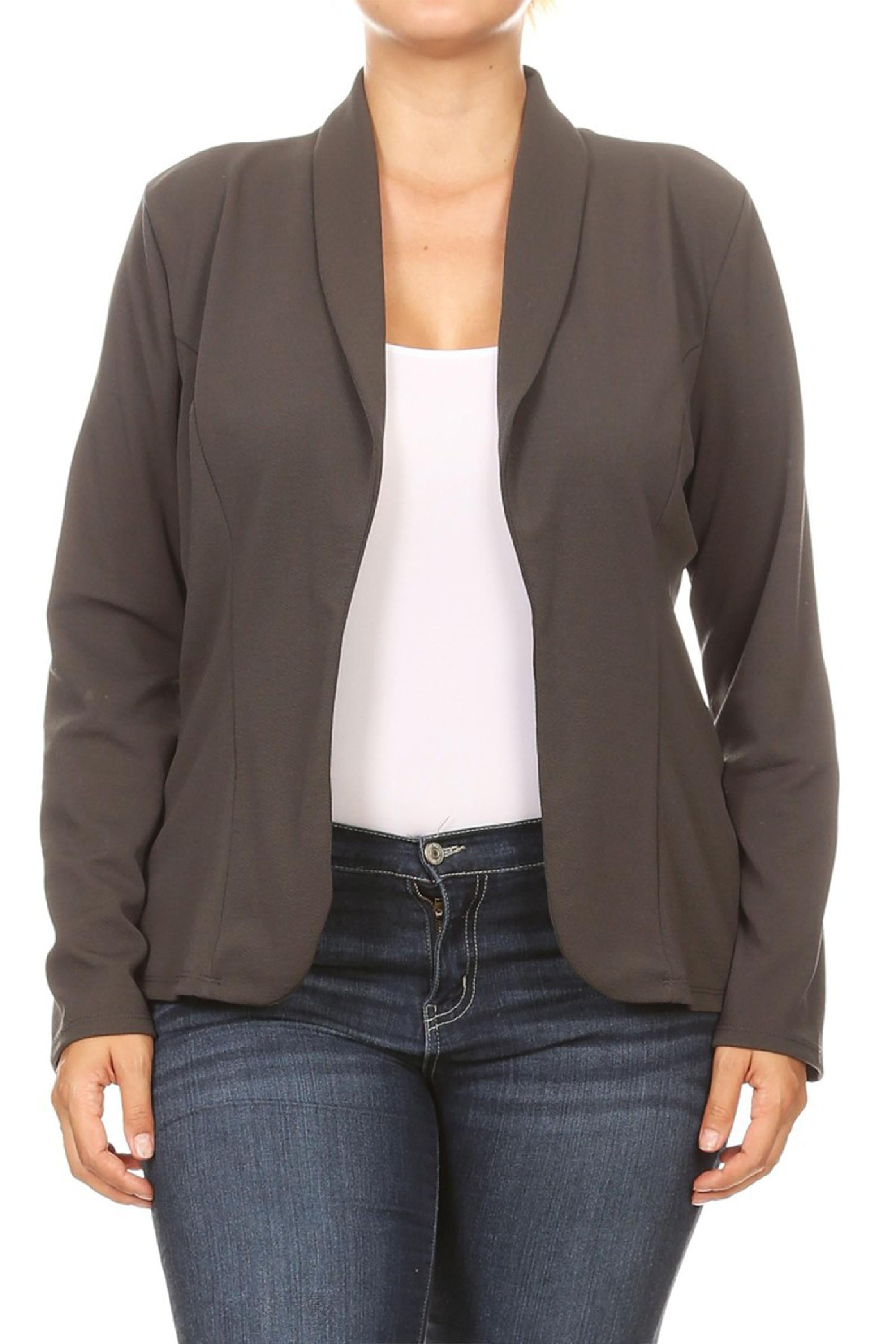 Women's Plus Size Long Sleeves Casual Office Work Solid Blazer Jacket