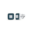 thumbnail image 1 of FB Jewels 10kt White Gold Womens Round Blue Color Enhanced Diamond Square Frame Cluster Earrings 1/3 Cttw, 1 of 1