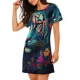 thumbnail image 2 of Disketp Colorful Flower Tiger for Womens Short Sleeve Sleepshirt Scoopneck Cute Nightdress Comfy Nightgown, 2 of 6