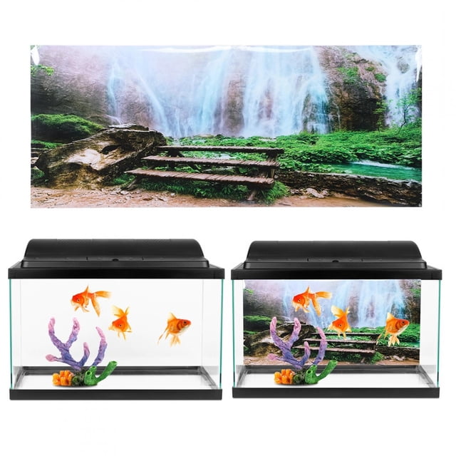 Aquarium Background Sticker, Fish Background Jungle Waterfall Pattern PVC Adhesive Poster Decor Aquarium Decorative Aquarium Poster Waterproof Aquarium Background