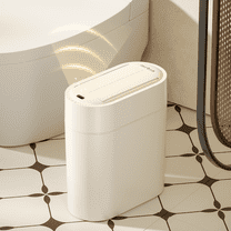 Mrbin Motion Sensor Bathroom Trash Can with Butterfly Lid, 7L / 1.8gal Touchless Automatic Slim Garbage Bin, Narrow Plastic Waste Basket for Near Desk Office, Bedroom, Kitchen, Rv, Cream White