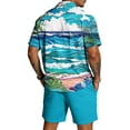 thumbnail image 4 of longantii Men's Outfits Relaxed Fit Button Tropical Print Shirts and Shorts Comfortable Short Sleeve Beach Tees and Shorts Summer Vacation Outfits Blue S, 4 of 6