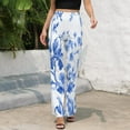 thumbnail image 3 of Toile De Jouy Blue And White High Waisted Casual Flared Trousers Summer Home Pants Gift Street Fashion Night Club Big Size Trousers, 3 of 5