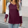 thumbnail image 5 of YUGYXL Women's Color Block Tunic Tops Casual Long Sleeve Shirts Round Neck Pullover Wine XXXL, 5 of 9