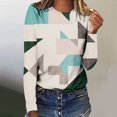 thumbnail image 4 of Long Sleeve Tops Round Neck Geometric Printed Tee Shirts Fall Casual Fashion Womens Graphic Tees Tshirts Plus Size (S, Green), 4 of 5