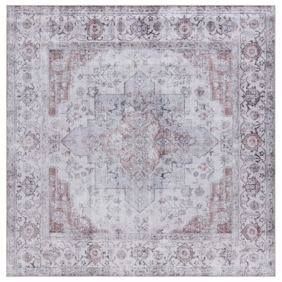 SAFAVIEH Tucson Nazca Traditional Machine Washable Area Rug, Beige/Light Sage, 6' x 6' Square