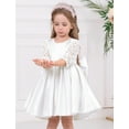 thumbnail image 5 of OBEEII Satin Dress for Infant Toddler Girl Princess Pageant Formal Dress Foral Lace 3/4 Sleeves Big Bow-Knot Dress for Wedding Evening Birthday Party, White Size 6M-6T, 5 of 7