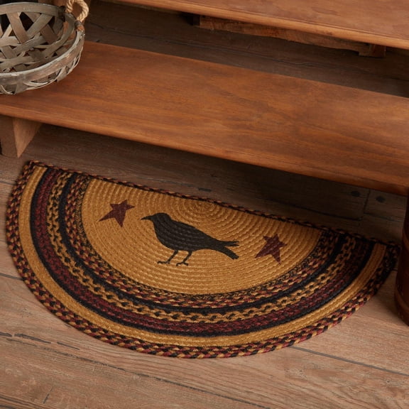 VHC Brands-1PK Heritage Farms Crow Jute Braided Rug Half Circle 16.5"x33" with Rug Pad VHC Brands