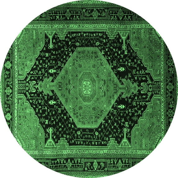 Ahgly Company Indoor Round Medallion Emerald Green Traditional Area Rugs, 5' Round