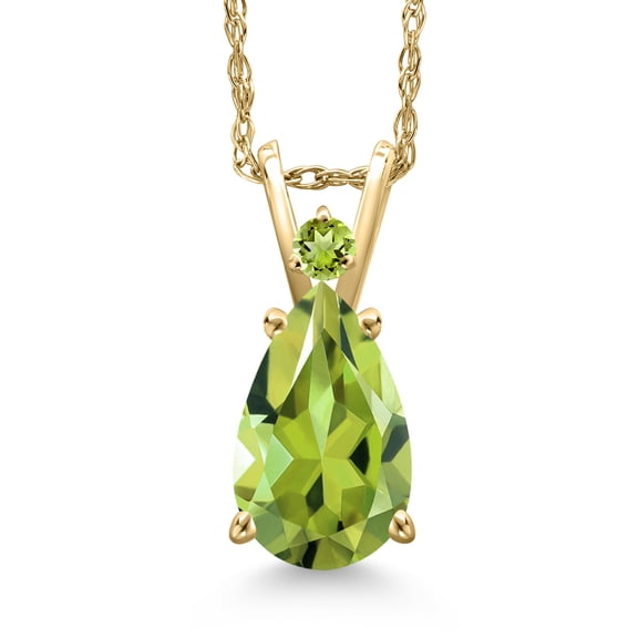 Gem Stone King 14K Yellow Gold Green Peridot Pendant Necklace for Women | 1.87 Cttw | Gemstone August Birthstone | Pear Shape 10X7MM | With 18 inch Chain
