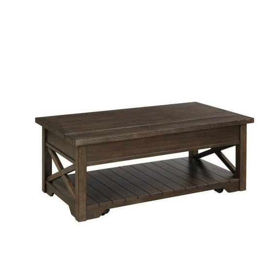 FurniFact Walnut Lift Top Cocktail Table – Rustic Coffee Table with Storage Shelf