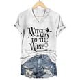 thumbnail image 5 of WHEANG Tops for Women Witch Way To The Wine Letter Print T Shirts Casual V Neck Short Sleeve Tops for Women Funny Halloween Shirts for Women Party Daily Wear White M, 5 of 5