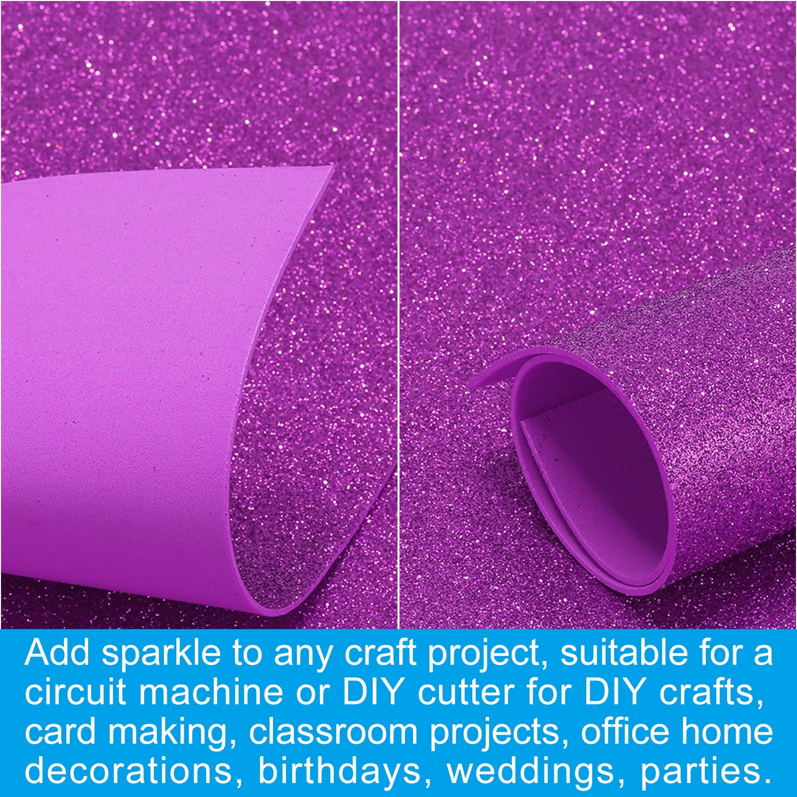 Uxcell 2mm(1/10") Thick Non Adhesive Glitter Foam Sheet 16x24inch(40x60cm) Purple, EVA Shiny Foam Board for Craft, 6 Pcs