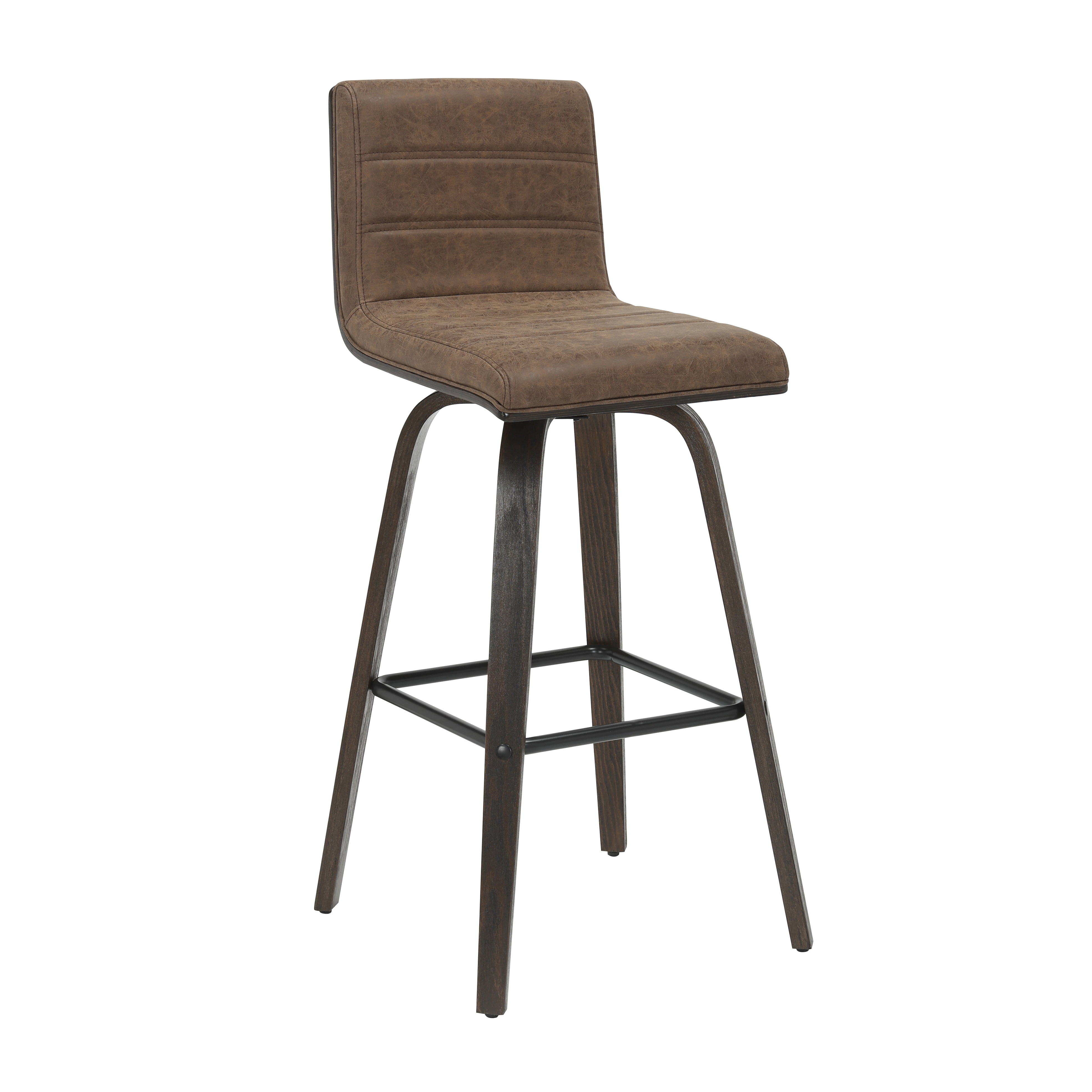 Vienna 39.5 in. H Swivel Bar Height Vintage Dark Brown Square Back Wood Bar Stool with Faux Leather Seat