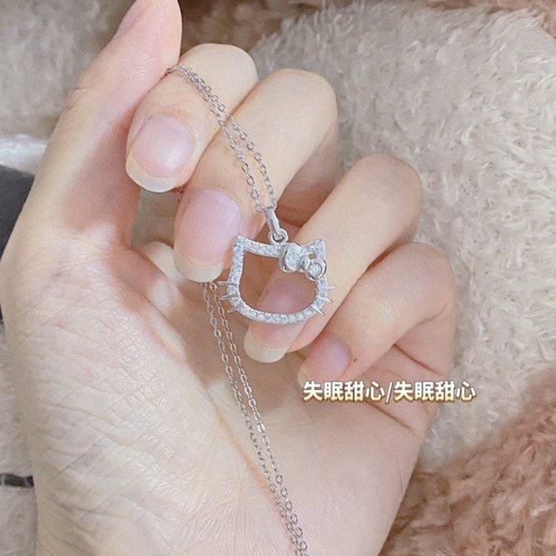 Collar con colgante hueco de Hello Kitty, collares chapados en plata simples a la moda para mujer y niña, gargantilla dulce, joyería