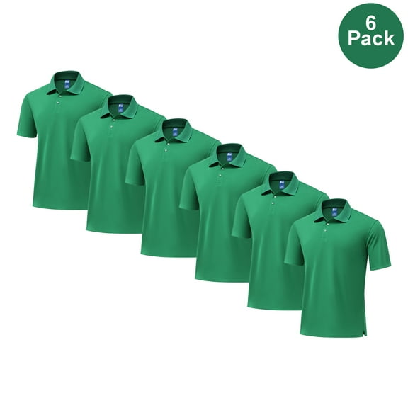 Zfeel Men's Pure Dry Fit Poly Polo Shirt, UV Protection Kelly Green Comfortable Tee, S, 6 Pack