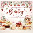 thumbnail image 4 of Strawberry Baby Shower Backdrop, Pink Strawberry Flower Girl Baby Shower Party Decorations Background, A Berry Sweet Baby is On The Way Photography Banner Party Supplies Cake Table Decorations,7X5ft, 4 of 5