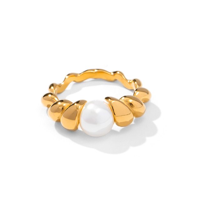 Uworld-Anillos gruesos de acero inoxidable 316L chapados en PVD, joyería de declaración de boda, concha de perla de agua dulce, anillo de circón, oro de 18K