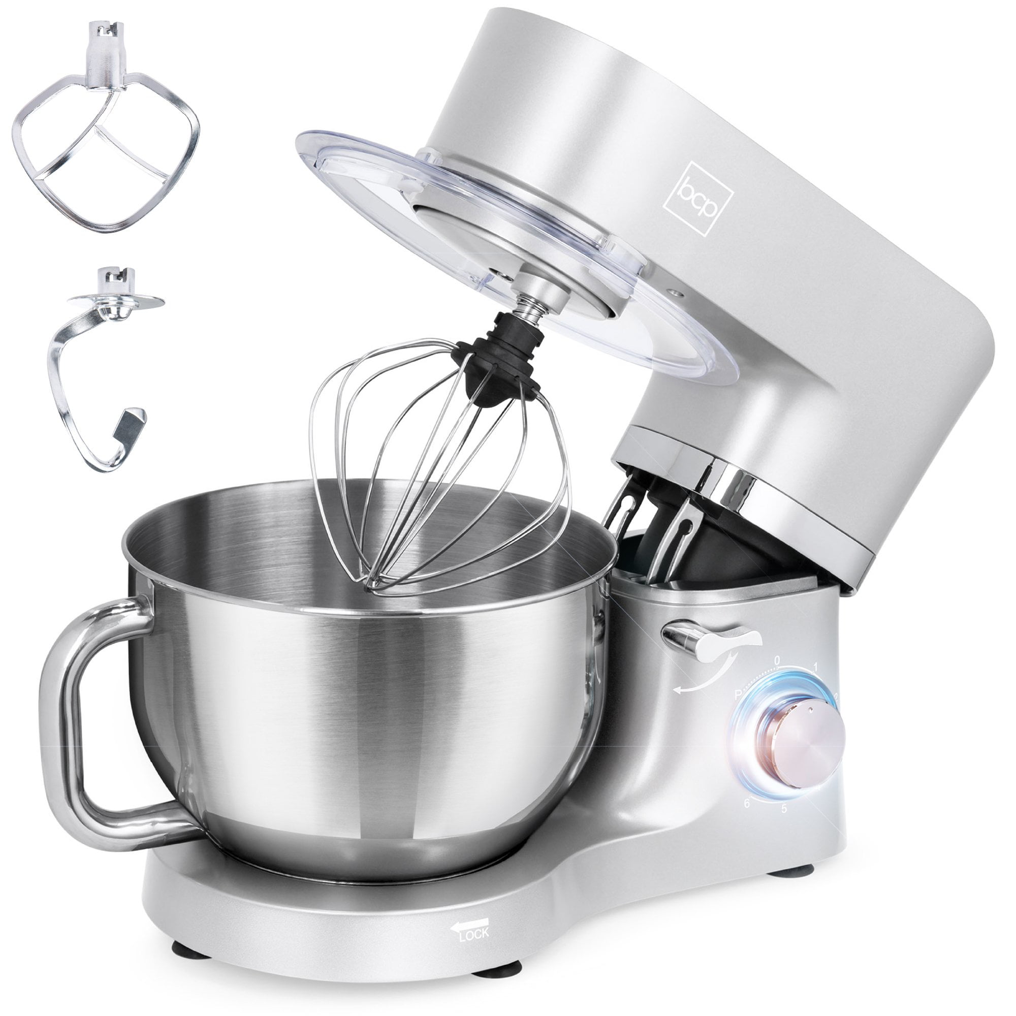 Best Choice Products 6.3qt 660W 6-Speed Multifunctional Tilt-Head Stainless Steel Kitchen Stand Mixer w/ 3 Mixing Attachments Silver Scraper Spatula Splash Guard 