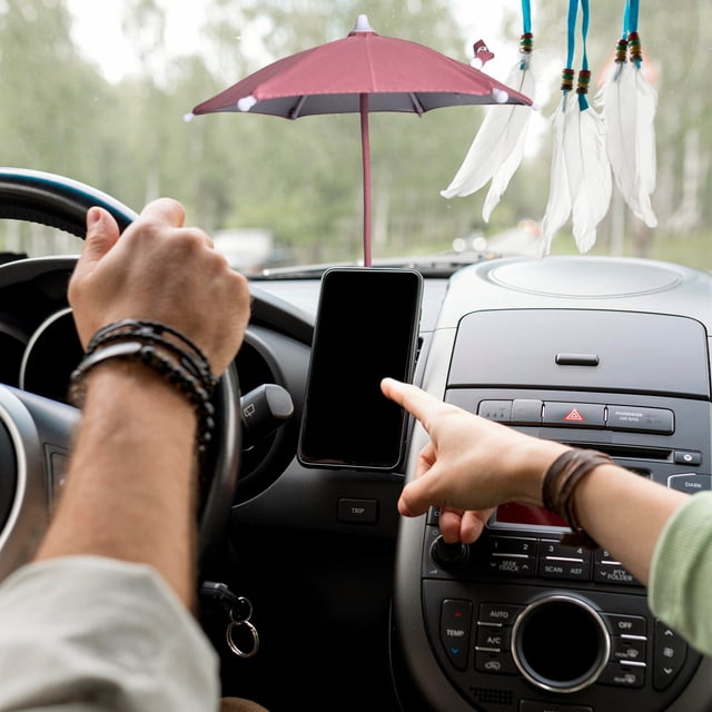 Mini Printed Umbrella Car Phone Mount, Portable Phone Sun Shade for Car Navigation, Anti-glare Smartphone Sun Blocker, Foldable Car Accessory for Driving, Suitable for Most Smartphones
