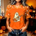 thumbnail image 2 of Yuncity Womens T Shirts Halloween Ghosts Graphic Print V Neck Tees Summer Fall Baseball Short Sleeve T-Shirts Casual Relaxed Fit Holiday Tops Size Xxl, 2 of 5