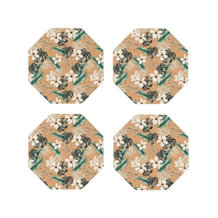 

Coasters Set of 4 - Flower Leaves Drink Coasters for Tabletop Protection Leather Coasters for Living Room Decor and Housewarming Gift Octagon