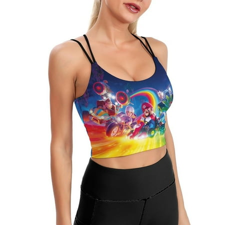 Movie Mario Sports Bra For Women Padded Crop Top Camisole Yoga Tank Top Vest Workout Tops Racerback With Built In Bra Activewear Fitness Gym
