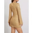 thumbnail image 6 of Biezeib Women's Autumn Short Party Dresses Long Sleeve Crewneck Solid Color Sequins Evening Dress, 6 of 6
