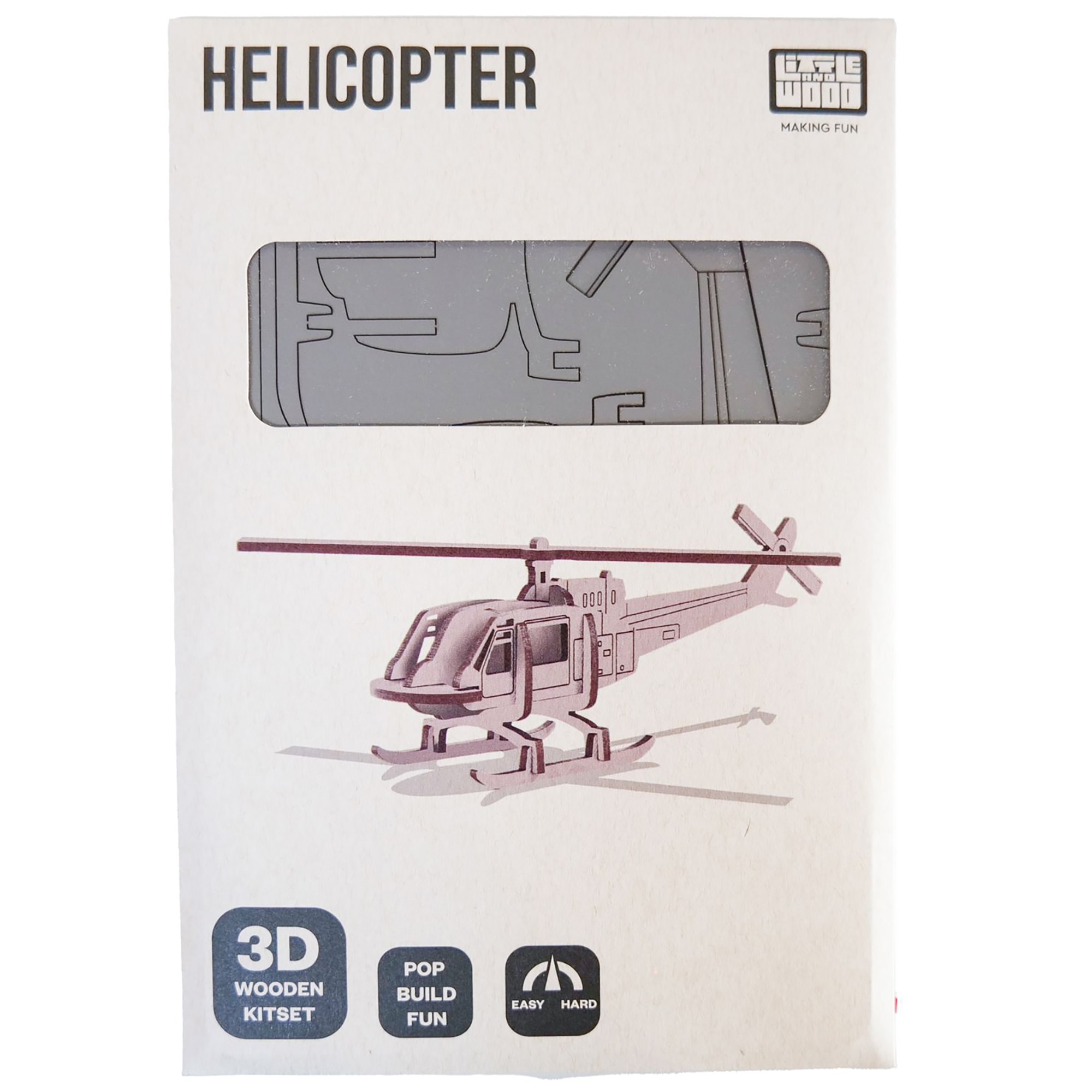 Little & Wood: Woodlet: Medium - Helicopter - Grey, 3D Wooden Kit-Set, Vehicle Puzzle, Easy Assembly, Pop Build Fun, Sustainably Sourced Wood, Ages 6+