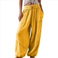 thumbnail image 3 of Pantalones Holgados Informales de Algodón para Mujer, de Pierna , con Costuras de Cordón y Bolsillos. Amarillo XXL, 3 of 6