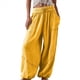 thumbnail image 3 of Pantalones Holgados Informales de Algodón para Mujer, de Pierna , con Costuras de Cordón y Bolsillos. Amarillo M, 3 of 6
