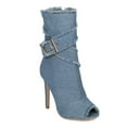 thumbnail image 1 of Women Denim Peep Toe Frayed Stiletto Ankle Boot HC44, 1 of 6