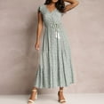 thumbnail image 2 of Womens Casual Summer Boho Floral Print Long Mixi Dress Ruffle Sleeve Bohemian V Neck Tie Waist Tiered Sun Dresses, 2 of 7