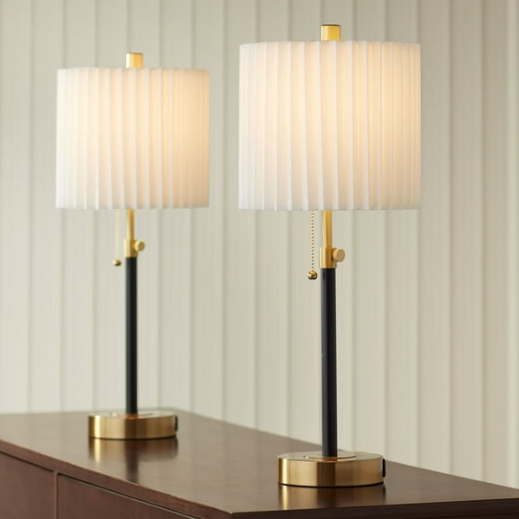 360 Lighting Lenore 22 3/4" High Small Modern Accent Table Lamps Set of 2 USB Port Adjustable Height Black Gold Metal Charging