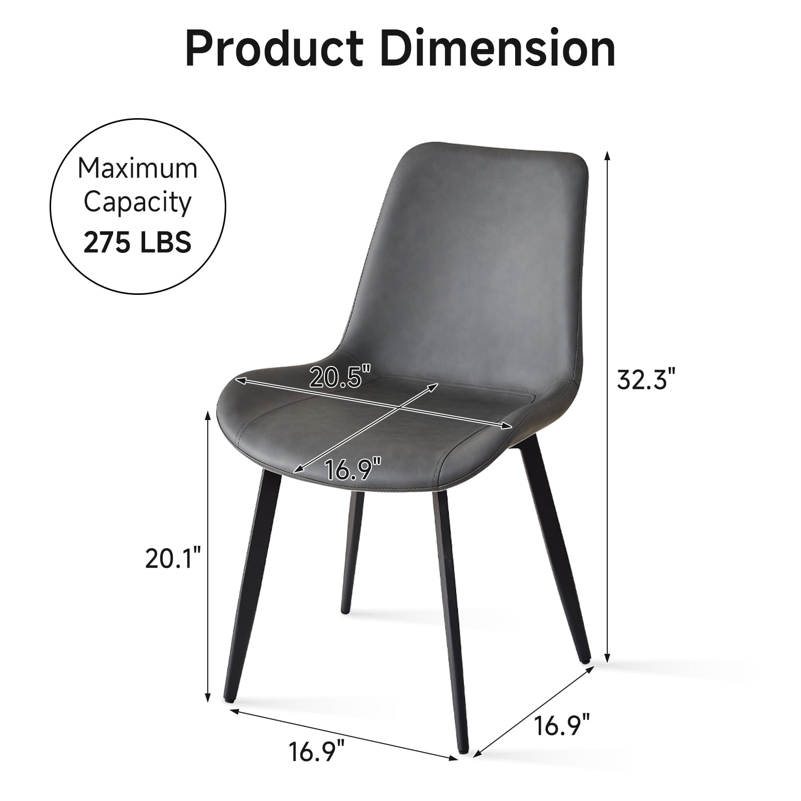 Dining Chairs Set of 4 Modern [Synthetic Leather] Upholstered Kitchen Chairs with Contoured Backrest Metal Legs for Dining Living Room Home, Grey
